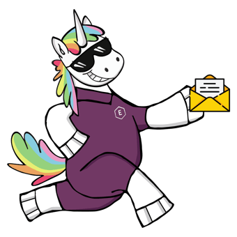 Easy the Unicorn delivering your newsletter